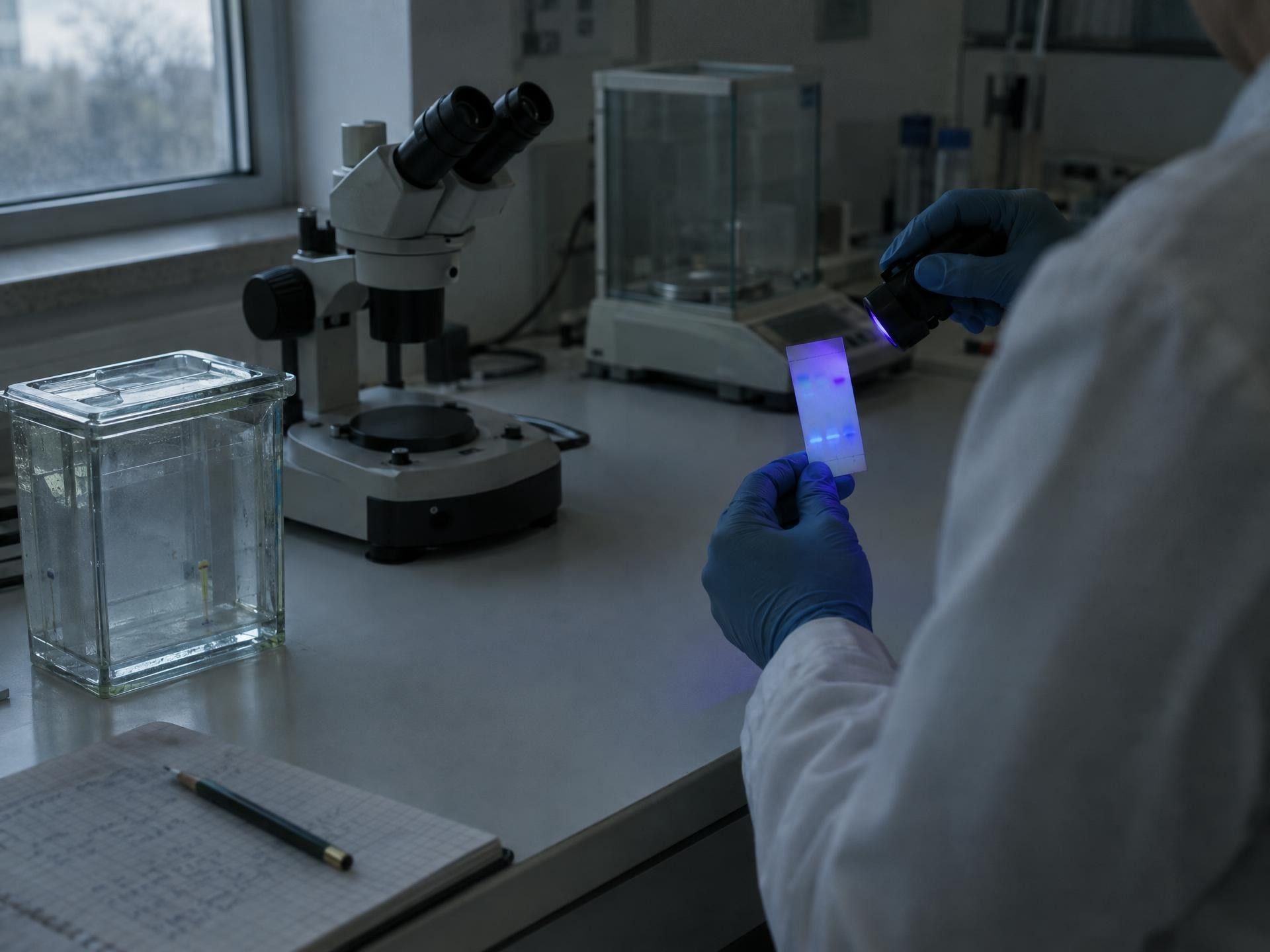 Identity testing in a pharmacy laboratory: a thin-layer plate under UV light